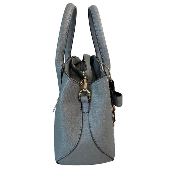 Fashion Bag Gray PU Leather Tote Detachable Crossbody Bow Purse Charm 11x8x5" - Picture 4 of 14